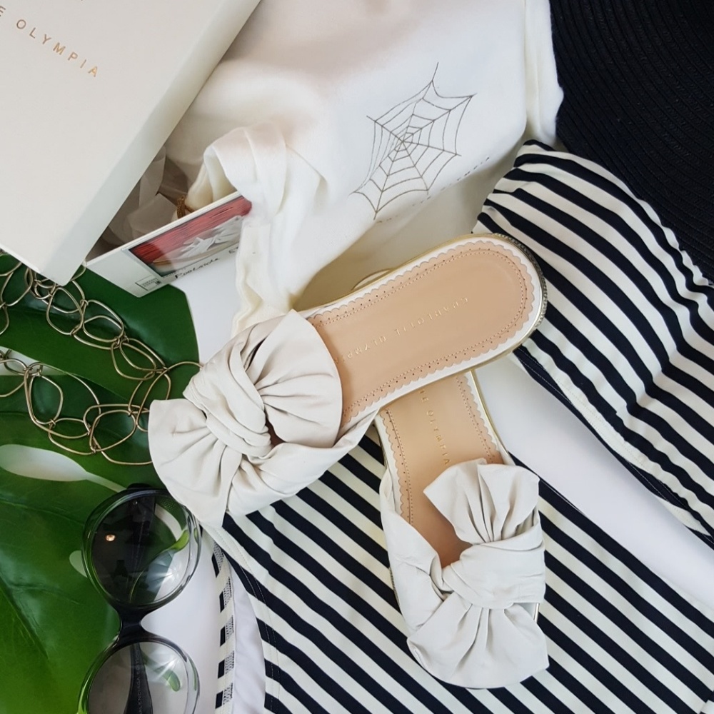 Charlotte Olympia Poolside Sliders white gold NIB